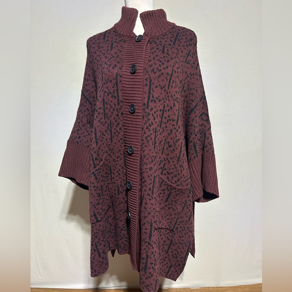 Marla Wynne Women's Burgundy & Black Button-Front Cardigan Sweater Size L NWT
